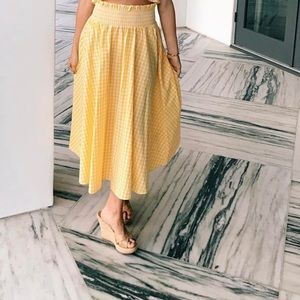 Long Yellow Checkered Skirt